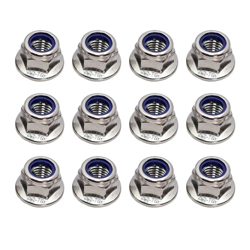 M10x1.5mm DIN6926 Flange Nylon Lock Nuts 12 Pack 304 Stainless Steel Hex Locknuts Full Thread for Industrial Construction Fasteners - size: M10x1.5mm, 12 pcs