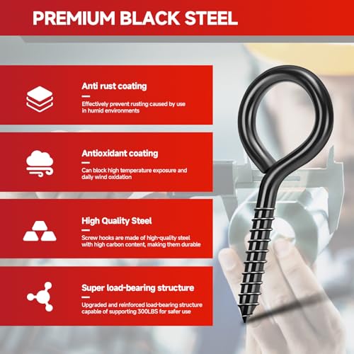3.3 inch Eye Bolts - 20 Pcs Eyes Hooks Screw Heavy Duty 300 lbs Breaking Strength Black Rust-Resistant, Screw for Hanging Plant, Fixed Cablees, Indoor & Outdoor Use - size: 3.3" 20Pcs