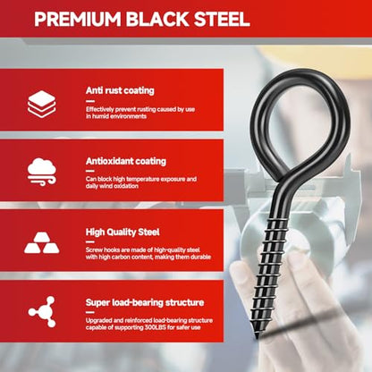 3.3 inch Eye Bolts - 20 Pcs Eyes Hooks Screw Heavy Duty 300 lbs Breaking Strength Black Rust-Resistant, Screw for Hanging Plant, Fixed Cablees, Indoor & Outdoor Use - size: 3.3" 20Pcs
