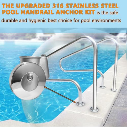 2Pack Pool Ladder Handrail Anchors Kit for Concrete Heavy-Duty 316 SS