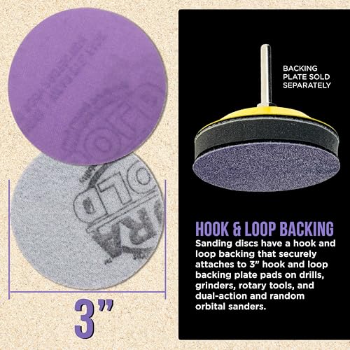 Dura-Gold Premium 800 Grit 3" Purple Film Ceramic Sanding Discs, Box of 30 - style: 800 Grit
