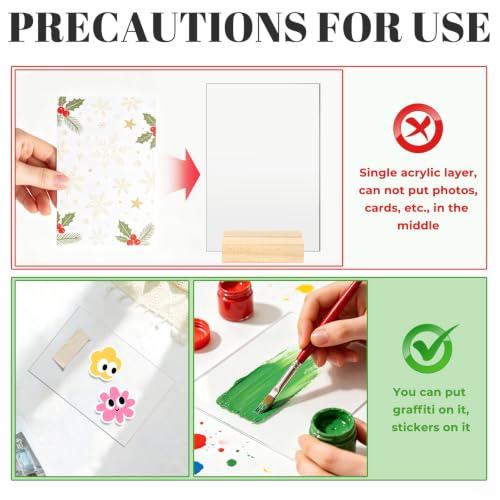 Bercoor 10 Pack 4x6 Inch Blank Clear Acrylic Sign with Wooden Stands, Rectangle Top Acrylic Sheet, DIY Acrylic Rectangle Table Numbers for DIY Name Card Gifts Event Party Sign Decoration - size: 4x6 rectangle