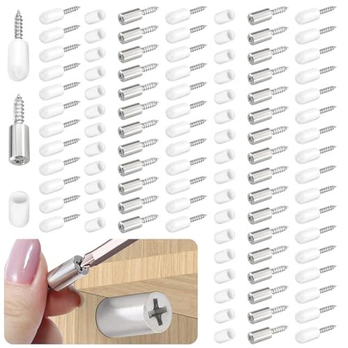 70 Pcs Self Tapping Screws Cabinet Laminate Support, Shelf Pins with Non-Slip Sleeve, Cabinet Shelf Pegs for Kitchen Utensils, Bookcases and Wardrobes, Fixed Support Self - Tapping Cross Screw - color: White, size: 70 PCS