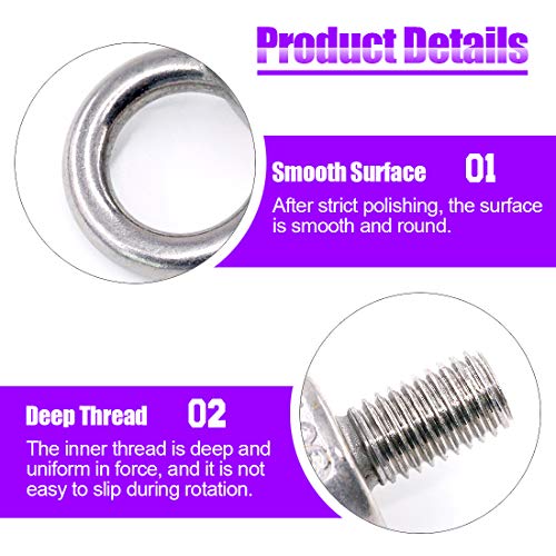 8Pcs 304 Stainless Steel M14 Male Thread Lifting Ring Eye Bolt Kit, Including 2Pcs M14 Eye Bolt with 2Pcs Lock Nuts, 2Pcs Lock Washers and 2Pcs Flat Washers
