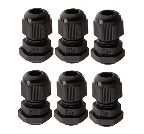 PG9 Waterproof Cable Gland Joints w Gasket For 4-8mm Cable Adjustable Lock Nut Connector Black 6-Pack - size: PG9