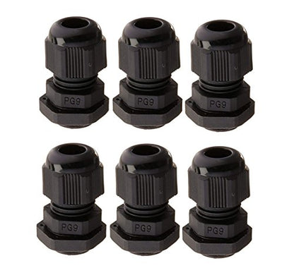 PG9 Waterproof Cable Gland Joints w Gasket For 4-8mm Cable Adjustable Lock Nut Connector Black 6-Pack - size: PG9