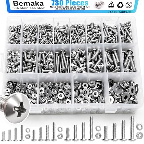 730Pcs Machine Screws Nuts and Bolts Assortment Kit, 304 Stainless Steel Bolts 16 Sizes #4-40#6-32#8-32#10-24 Phillips Pan Head Hardware Screws Assortment Kit with Nuts and Washers - color: SV-SS #4 #6 #8 #10