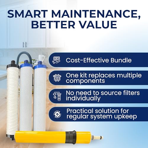 IPW Industries Inc. - Hydrotech 41400008-09 Reverse Osmosis Water Filter Replacement Set & 33001033-50 GPD Membrane RO Cartridge for Home Improvement; Compatible to Aqua FLo 1240