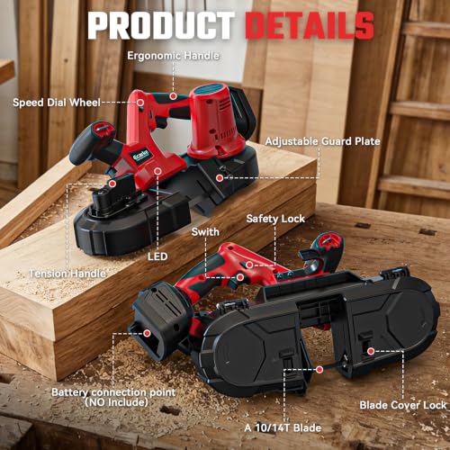 2-1/2" Cordless Band Saw Compatible with Milwaukee 18V Battery (Tool Only) - color: Red