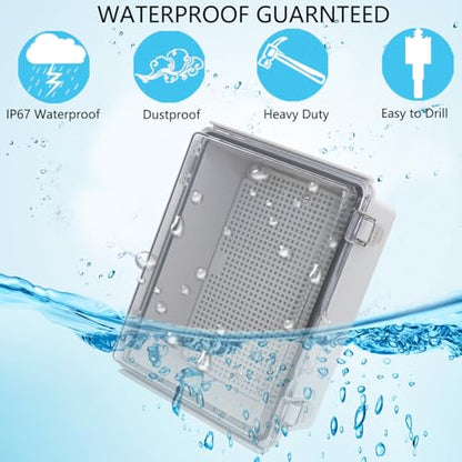 Waterproof Junction Box, ABS Plastic Electrical Box with Stainless Steel Latch, Hinged Cover Electric Project Enclosure Box with Mounting Plate, Wall Brackets & Cable Gland 7.9"x3.9"x2.8" - color: Clear, size: 7.9"x3.9"x2.8"