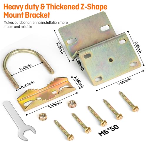 10 Sets Antenna Pole Mount Z Bracket Heavy-Duty M8 U Bolt Windproof Antenna Mast Clamp Galvanized Steel + 50 Screws for Home Outside TV Antenna Pole Holder - style: Z Pole Bracket - 10 sets