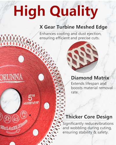 ZORUNNA 2Pcs 5" Diamond Saw Blades, Tile Cutting Disc for Angle Grinder - size: 5"