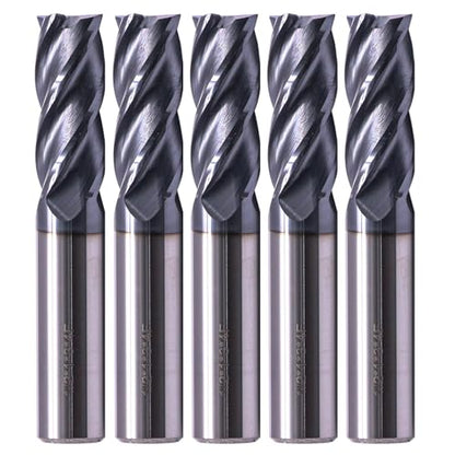 BestParts 5Pcs 1/2" 4 Flute Solid Carbide Square End Mills - AlTiN Coated - size: 1/2 in
