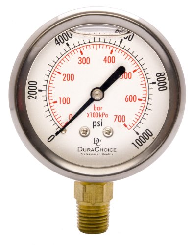 2-1/2" Oil Filled Pressure Gauge, 0-10,000 PSI, 1/4" NPT - size: [0-10,000 PSI]