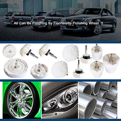 Polishing Pad Buffing Wheel Kit White Flannelette 12 Pack, for Drill for Metal Aluminum Stainless Steel Chrome Wood Plastic Ceramic Glass Woods Fabric Cotton Machine Jewelry etc - size: 12 PCS
