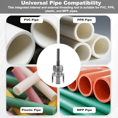 3 Pcs Pipe Threading Tool, Dual-Function Integrated Internal & External Thread Cutter PVC Threader Cutting Kit for 1/2" 3/4" & 1" PVC/Plastic Pipe Compatible with Electric Drills - style: Style 1
