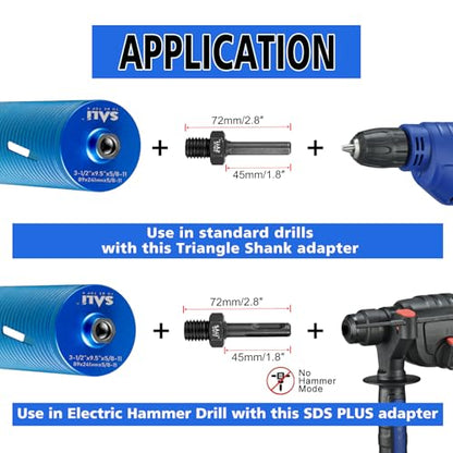 SALI Diamond Core Drill Bits 1" Diameter 10"/254mm Drilling Depth 5/8-11" Thread Core Bit Turbo Laser-Welded Segments for Cured Concrete with, Brick, Block, Masonry, with Two Adapters - size: 1 inch