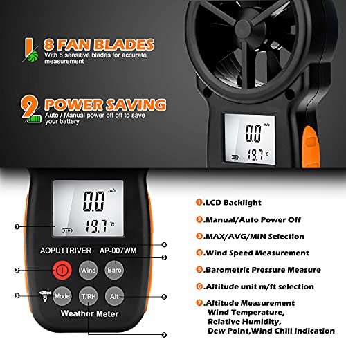 Handheld Anemometer with Barometric Altimeter,HVAC Pressure w/Data Logging - color: AP-007-WM Barometer