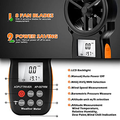 Handheld Anemometer with Barometric Altimeter,HVAC Pressure w/Data Logging - color: AP-007-WM Barometer