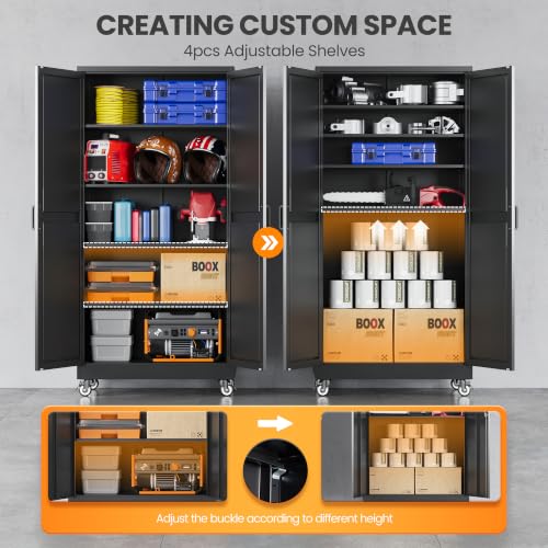 71" Tall Wheeled Garage Storage Cabinet, Rolling Metal Tool Cabinets. - color: Black, size: 71"H x 32"W x 16"D-Y