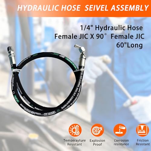 Autovo Hydraulic Hose Swivel Assembly 1/4" Hydraulic Hose with Female JIC X 90° Female JIC 60" Long 5800 psi - size: 26711-04-04-60IN-90