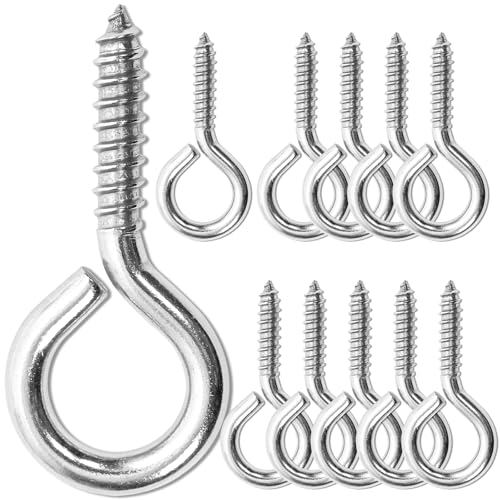 10PCS 2.5 inches Screw Eyes M6 304 Stainless Steel Eye Screws, Heavy Duty Screw, Eye Hooks Screw Eye Bolts Eye Hooks Screw, Indoor & Outdoor Uses (10, M6-2.5inch) - size: M6-2.5inch