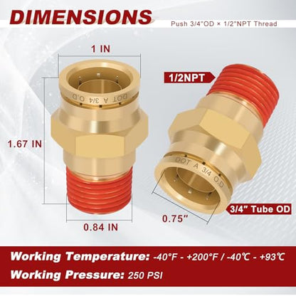 DOT Approved Male Straight Brass Union 3/4" Tube x 1/2" NPT, 4PCS - size: 3/4" OD x 1/2" NPT