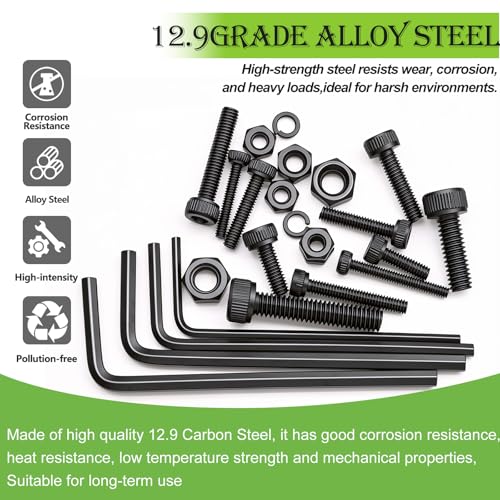 mxuteuk 888PCS Metric Screws Assortment,M4 M3 M2.5 M2 Screws Kit, Suitable for 3D Printing DIY, Grade 12.9 Alloy Steel Hex Socket Head Cap Bolts Nuts and Washers Kit, Black Zinc Plated - size: 888PCS M2-M4