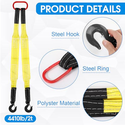 2 Pack Lifting Slings Straps with Hooks Web Slings, 5.5ft, Yellow - color: Yellow, size: 5.5ft