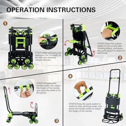 Stair Climbing Dolly Cart with Wheels,2-in-1Folding Hand Truck Dolly - color: Green