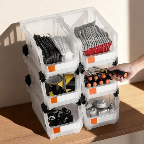 Stackable Clear Plastic Storage Bins 37.6 x 21.6 x 18 cm Set of 6