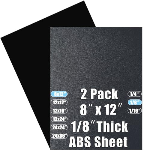 ABS Plastic Sheet 1/8 Inch Thick 8" x 12" (2-Pack),Two-Sided Heat Moldable Panel (Thermoplastic Textured Front & Smooth Back), Black Thermoform Board Great for DIY Projects, Decor, Handcrafts - size: 8" x 12" x 1/8"