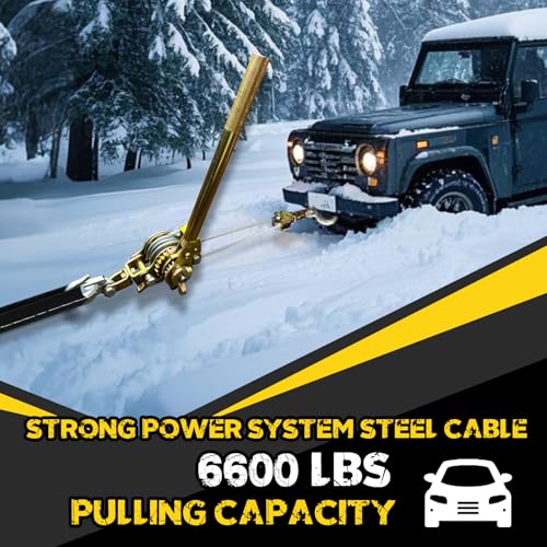 Come Along Winch Puller 3T 10FT, Cable Hoist Winch Puller with 2 Hooks, Come Along Tool Heavy Duty, Ratchet Puller for Lifting Pulling Construction Building - size: 3T-10FT
