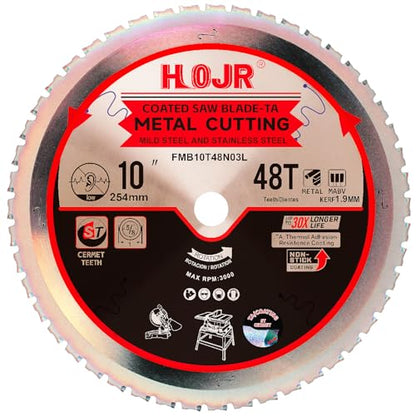 Metal Cutting Circular Saw Blade, Steel and Stainless Steel Cutting, the Cutting Head uses a Special Anti-Heat Sticking Coating with high Finish and Long Life,FMB 10 inch 48-Tooth 1" -TA - size: Steel 10" 48T