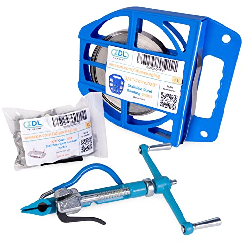 IDL Packaging 3/4" Stainless Steel 304 Banding Kit – Heavy-Duty Banding Tool + 3/4" x 0.02" x 100' Stainless Steel 304 Banding Coil + 100 Stainless Steel Ear-Lokt Buckles - size: 3/4" x 0.02" x 100', style: SS 304 + Ear-Lokt Buckles
