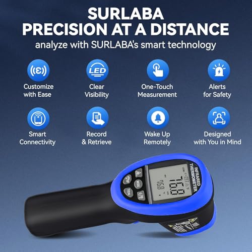 Infrared Thermometer Gun 1500℃ with APP Control, Laser Targeting, 30:1
