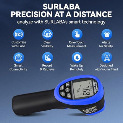 Infrared Thermometer Gun 1500℃ with APP Control, Laser Targeting, 30:1