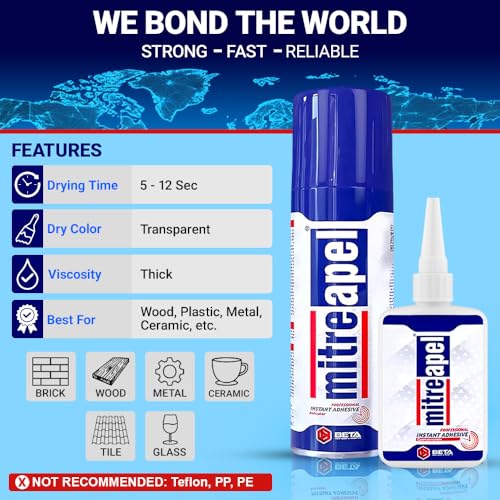 MITREAPEL CA Glue with Activator (0.80oz-3.30fl oz) Instant Bond Professional Cyanoacrylate Adhesive and Super Glue Accelerator for Woodworking, Ceramic, 3D Printing, Glass, DIY&Craft, Plastic,Repair - size: 1 Pack