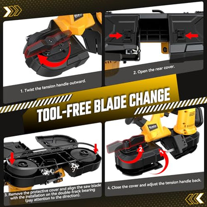 2-1/2" Cordless Band Saw Compatible with Dewalt 20V Battery (Tool Only) - color: Yellow