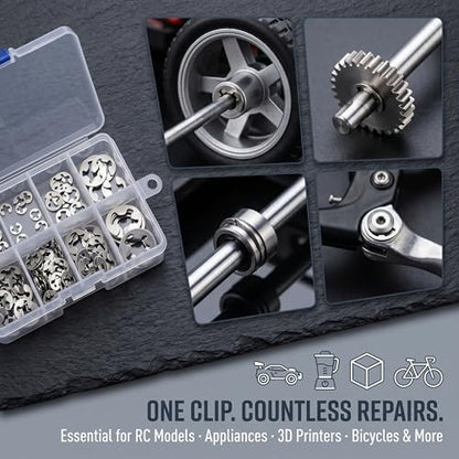 120PCS E Clip Washer, 1.5mm‑10mm Stainless Steel External Retaining Ring, E Clips Assortment Kit | Circlip Assortment Kit for Indoor Outdoor
