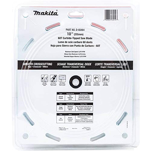 Makita D-65464 10" 60T Micro-Polished Miter Saw Blade, Smooth Crosscutting