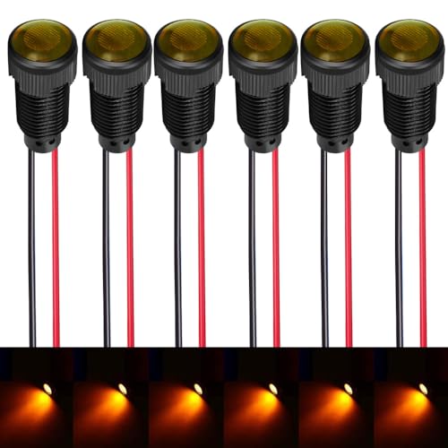 Gebildet 6pcs Yellow Indicator Pilot Light AC/DC 12-24V Mounting Hole Size 10mm(Flame Retardant Plastic Shell) - color: Amber 12-24V/Black shell