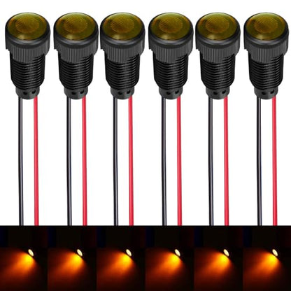 Gebildet 6pcs Yellow Indicator Pilot Light AC/DC 12-24V Mounting Hole Size 10mm(Flame Retardant Plastic Shell) - color: Amber 12-24V/Black shell