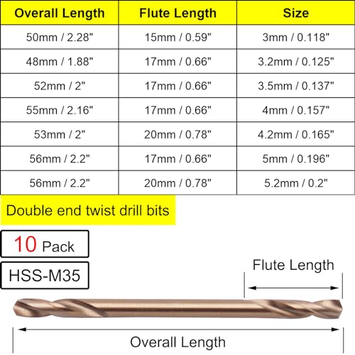 Cobalt Drill Bit 9/64 Inch (10Pcs), M35 Jobber Length Twist Drill Bits Double Ended, Stubby Body HSS Drill Bits for Metal, Stainless Steel, Cast Iron, Plastic and Wood 3.5mm/0.137" - size: 3.5mm/0.137"