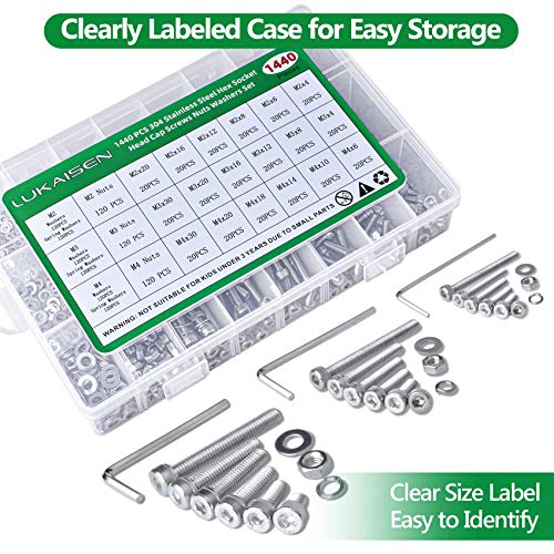 1440PCS Metric Screw Aassortment Kit, 304 Stainless Steel M2 M3 M4 Bolts - size: SS M2 M3 M4 1440pcs 3