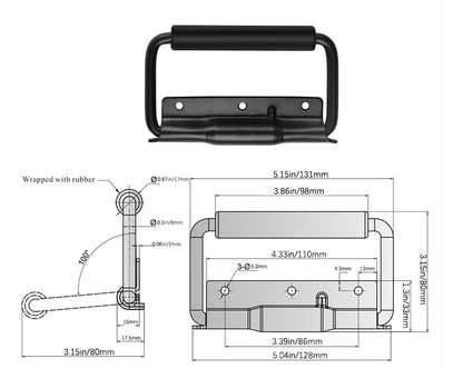 SYINE 5.15 Inch 8.3 oz Large Heavy Duty Folding Handle,3 Mounting Holes,Spring Loaded with Rubber Grip for Toolbox Cabinet,1 Pack,Black - color: Black