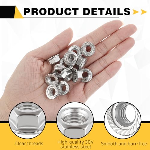 100 Pcs 1/4-20 Flange Nuts, 1/4-20 Serrated Hex Flange Lock Nuts - size: 1/4"-20