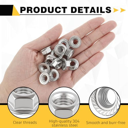 100 Pcs 1/4-20 Flange Nuts, 1/4-20 Serrated Hex Flange Lock Nuts - size: 1/4"-20