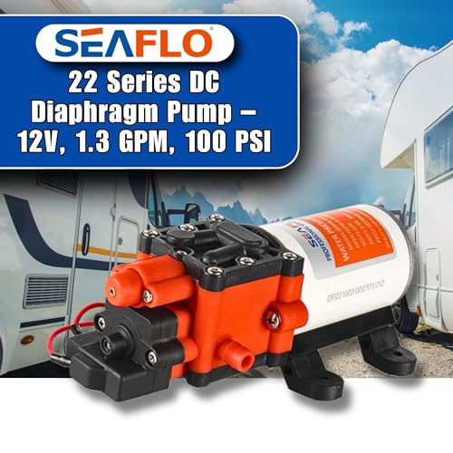 SEAFLO 22-Series Water Pump - 12V, 1.3 GPM, 100 PSI - On-Demand Water Pressure Diaphragm Pump for Marine, RV, Agriculture, and Off-Grid Applications