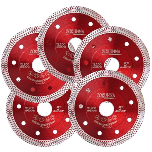 ZORUNNA 5Pcs 5" Diamond Saw Blades, Tile Cutting Blade for Angle Grinder - size: 5"